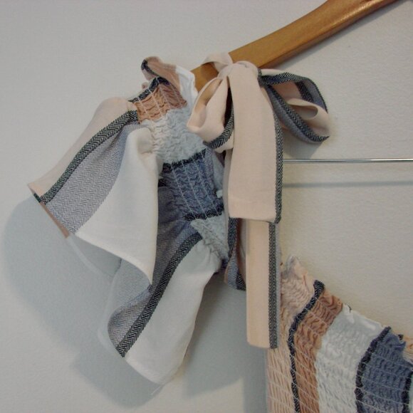 Wide Leg Jumpsuit Smocked Top Striped Off Shoulder Ocean Drive Beach Medium - Picture 5 of 15